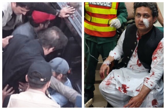 घायल इमरान खान और फैसल जावेद