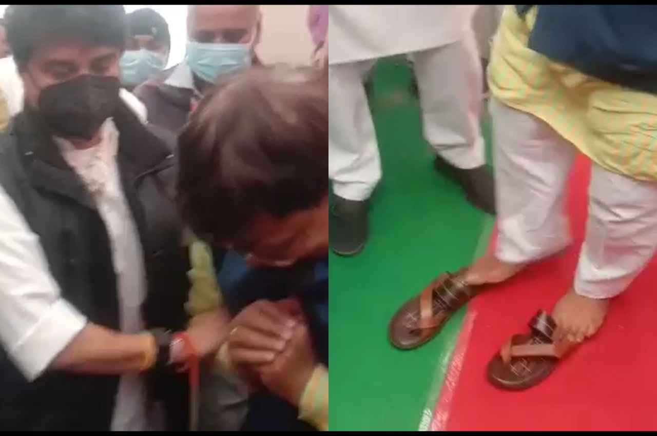 Video: 66 दिन से नंगे पैर था यह शख्स, केंद्रीय मंत्री ज्योतिरादित्य सिंधिया ने पहनाईं चप्पल