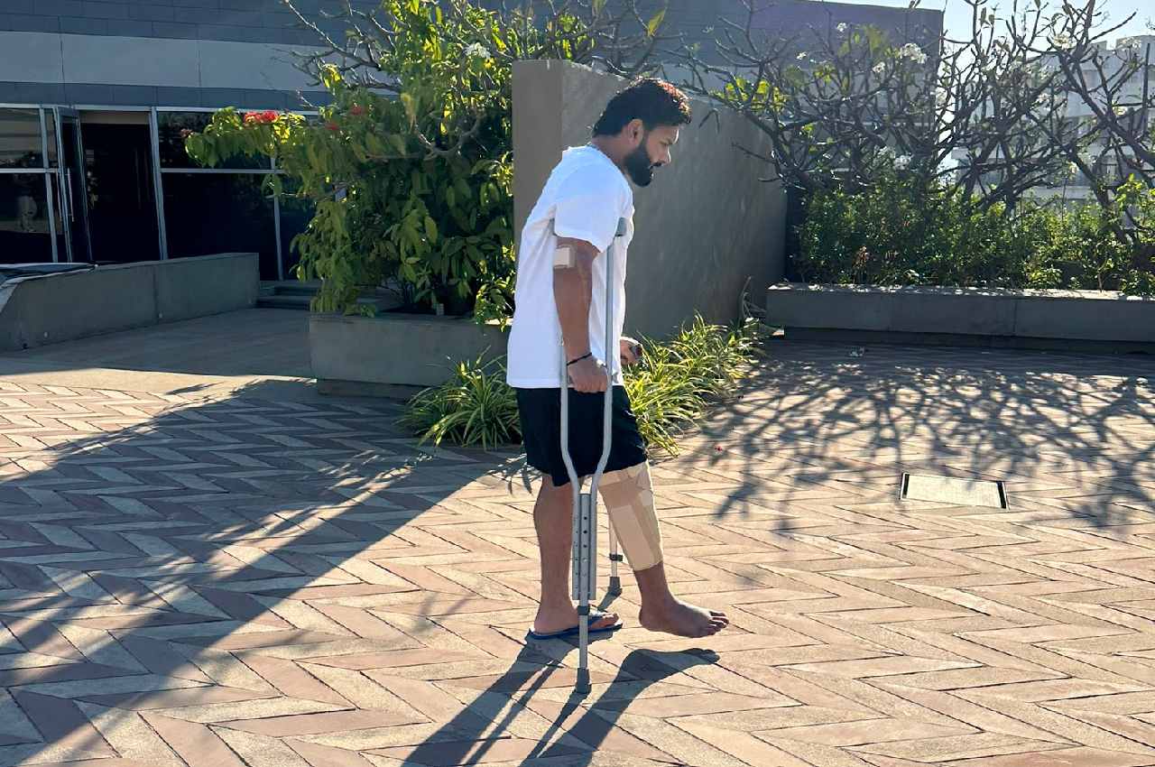 Rishabh Pant trying to walk with help of crutches