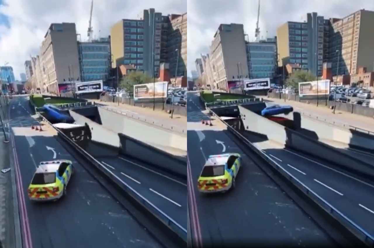 पुलिस से बचने के लिए कार ने मारी छलांग, बस की छत पर गिरी फिर सड़क पर चलने लगी, देखें वीडियो