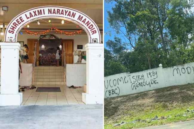 Brisbane Temple vandalised Brisbane Temple vandalised, temple vandalized in Brisbane, temple vandalized in Australia, Hindu temple defaced in australia
