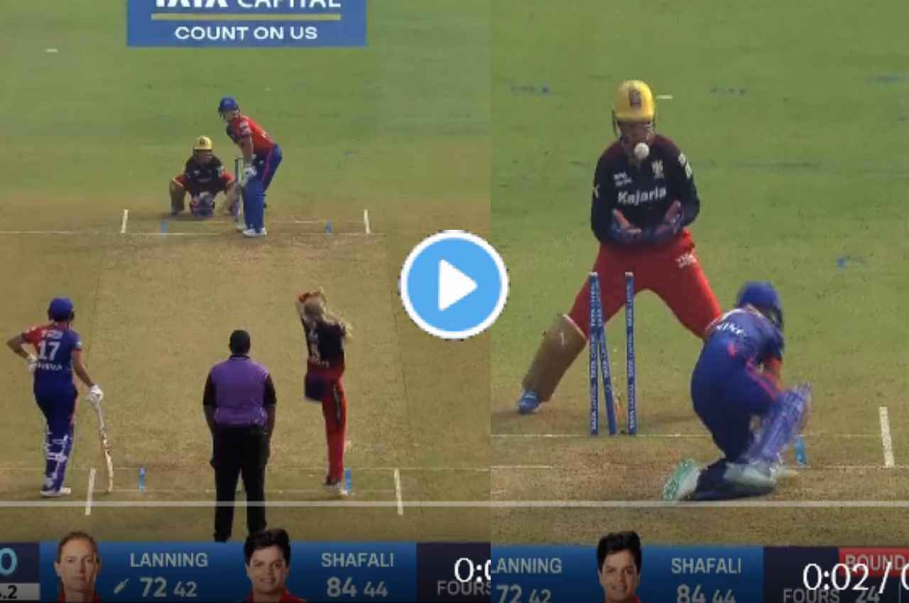 WPL 2023 live RCb vs DC Meg Lanning Clean bowled by Heather Knight