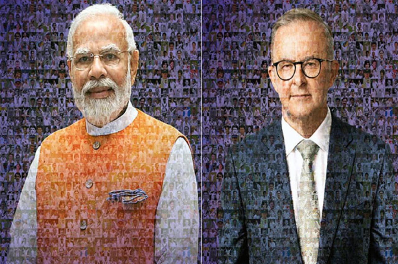 India-Australia Friendship, PM Narendra Modi, Australia PM Anthony Albanese, collages, Indian Australian cricketers, BCCI, Gujarat