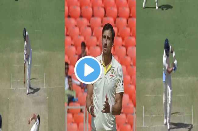 Virat Kohli hits Mitchell Starc with a beautiful straight drive Virat Kohli hits Mitchell Starc with a beautiful straight drive