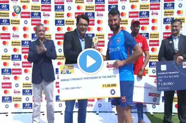 cheteshwar pujara wins 1 lakh rupees award longest six indore test watch video cheteshwar pujara wins 1 lakh rupees award longest six indore test watch video