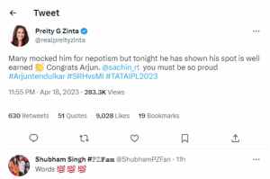 Preity Zinta's Tweet on Arjun Tendulkar