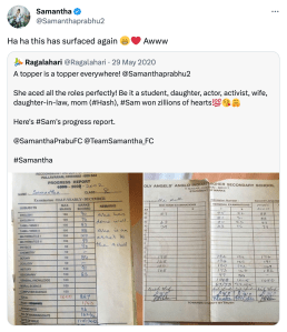 Samantha Ruths 10th mark sheet viral