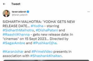 Sidharth Malhotra Film Yodha New Release Date