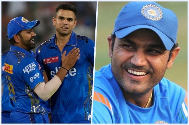 IPL 2023 Virender Sehwag React on Arjun Tendulkar 1st IPL wicket IPL 2023 Virender Sehwag React on Arjun Tendulkar 1st IPL wicket