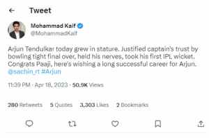 mohammad kaif Tweet on Arjun Tendulkar