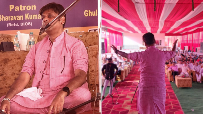 मंच पर कविता पाठ करते कवि सौरभ जैन सुमन