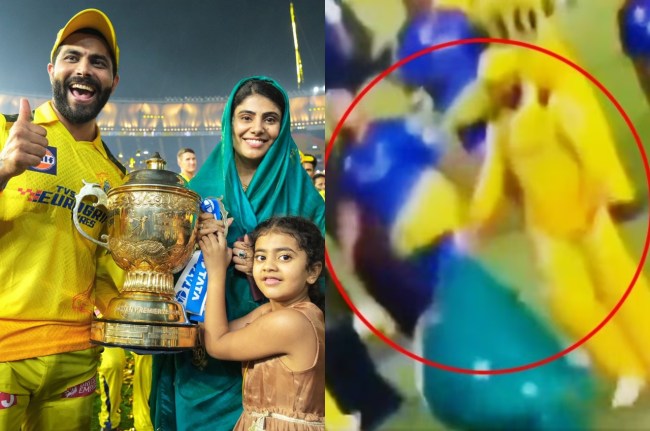 IPL 2023 Final CSK vs GT Rivaba Jadeja Touched Ravindra Jadeja Feet