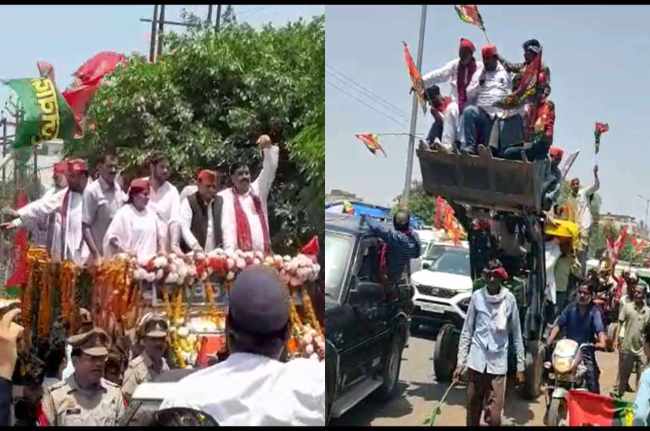 UP Nikay Chunav 2023, UP News, Akhilesh Yadav Roadshow, Bulldozer in Aligarh, Aligarh News