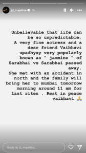 Vaibhavi Upadhyaya dies in car accident