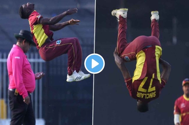 WI vs UAE Kevin Sinclair celebration WI vs UAE Kevin Sinclair celebration