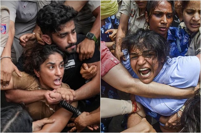 Wrestlers Protest (1) Delhi Police, Narendra Modi government, FIR against wrestlers, Bajrang Punia, Sakshi Malikkh, Vinesh Phogat
