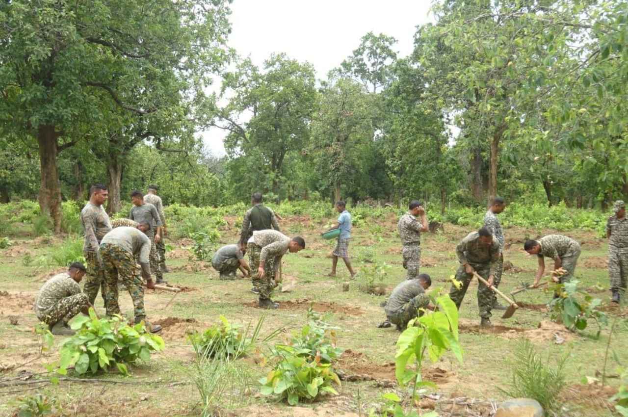 नारायणपुर: पर्यावरण बचाने का संदेश, भारत तिब्बत सीमा पुलिस बल के जवानों लगाए 1672 पौधे