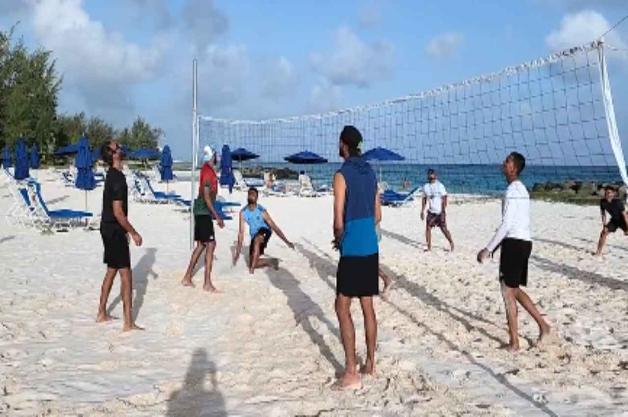 IND vs WI Ishan Kishan indian players playing vollyball