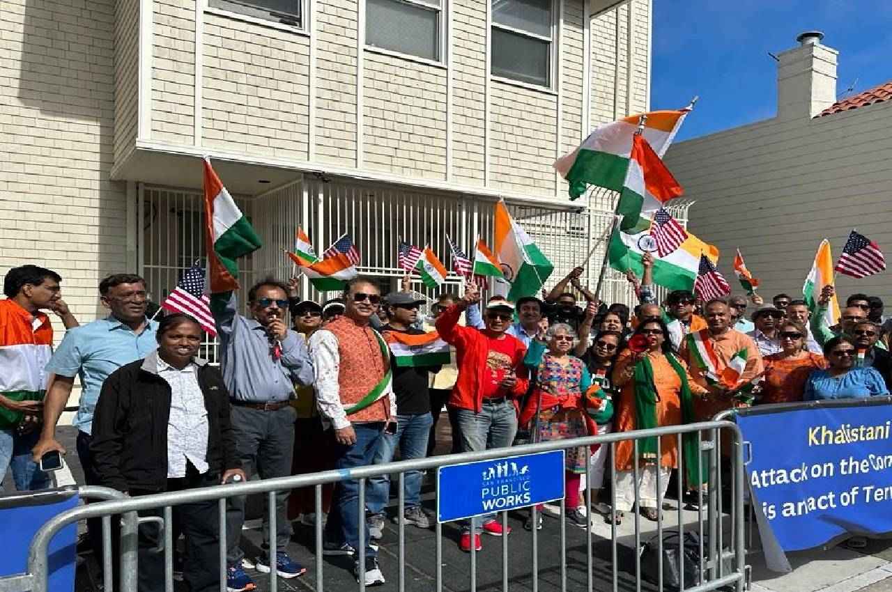 सैन फ्रांसिस्को में दूतावास पर खालिस्तानी हमले का विरोध, भारतीय अमेरिकियों ने लगाए  वंदे मातरम के नारे