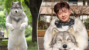 Japanese man Transform into wolf,  Toru Ueda, wolf Costume