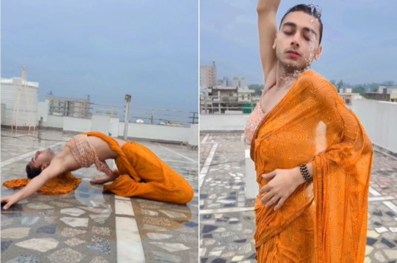 Viral video, off beat video, boy rail dance in saree