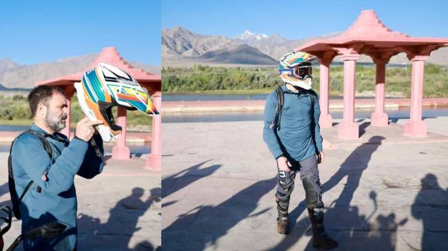 Rahul Gandhi reached Pangong Lake by bike on his first visit to Ladakh mentioned father Rajiv Gandhi