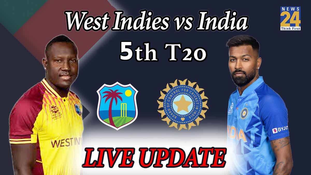 West Indies vs India 5th T20I Live Score Update