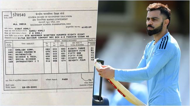 Virat Kohli CBSE 10th Marksheet