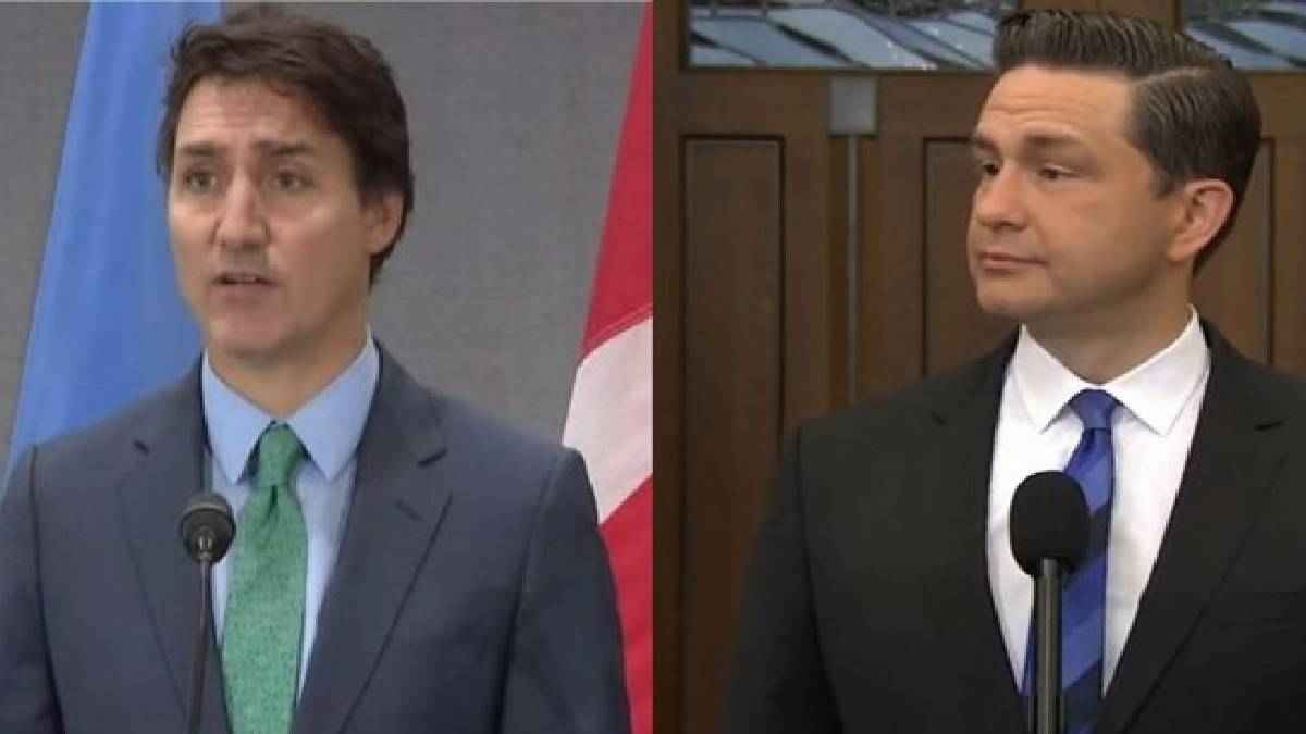 Pierre Poilievre canada pm candidate justin Trudeau trails in news survey