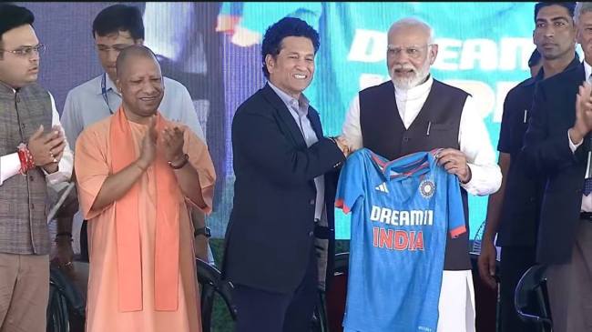 Sachin Tendulkar PM Modi Varanasi cricket stadium Sachin Tendulkar PM Modi Varanasi cricket stadium