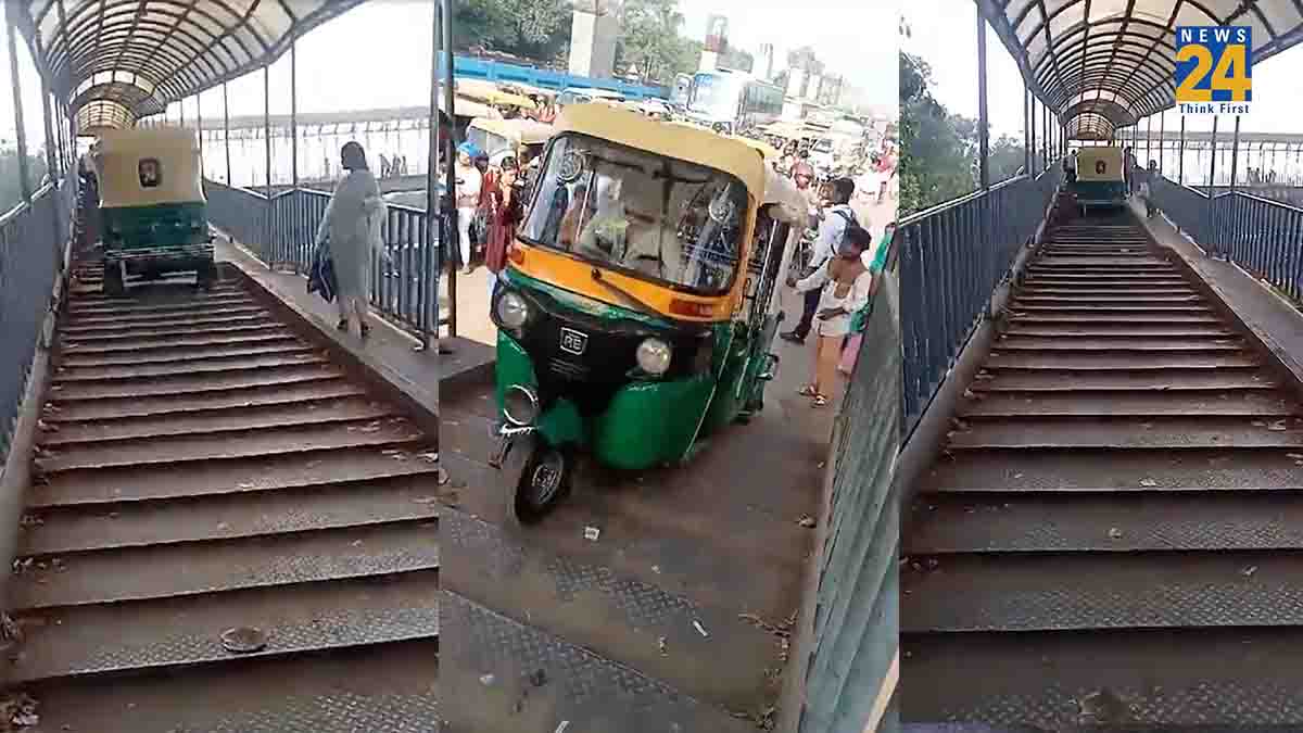 Delhi man runs auto on foot overbridge