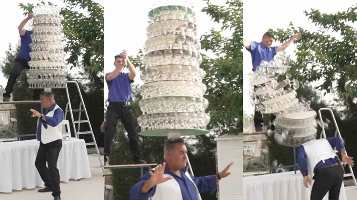 319 wine glasses on head