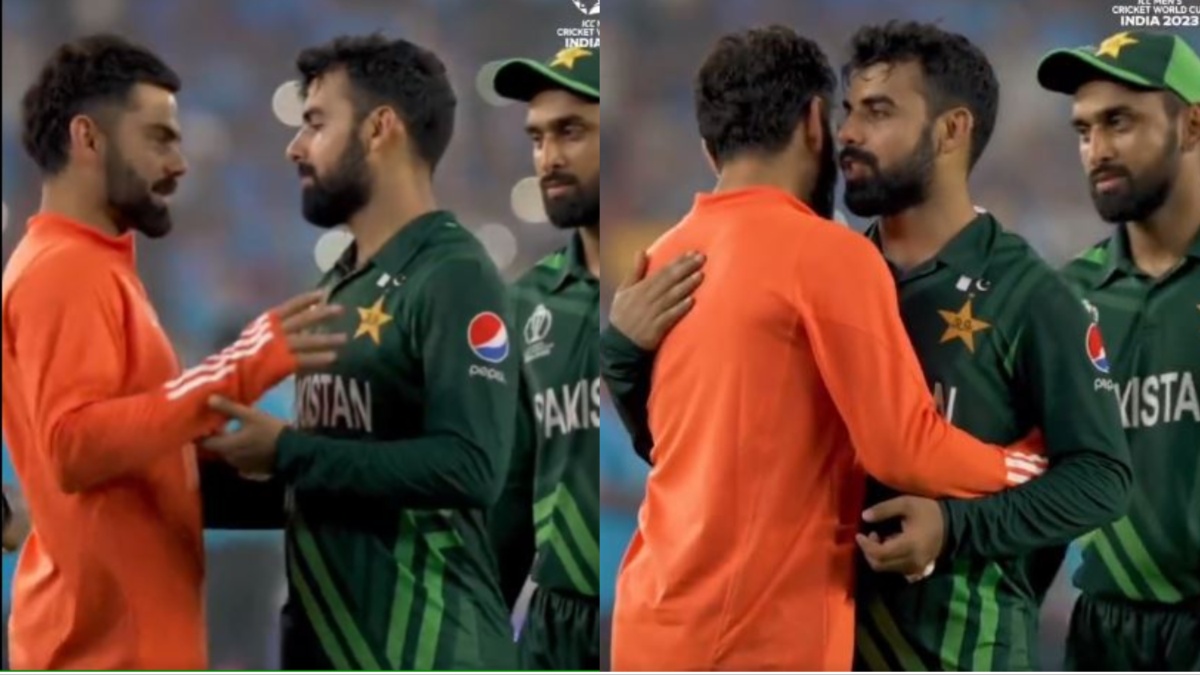 Shadab Khan hug and whispers in Virat Kohli ear after india vs pakistan match read fans reaction watch Video