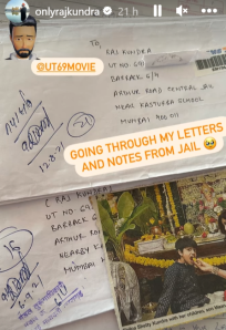 Raj kundra shares photos of letters recevining in jail