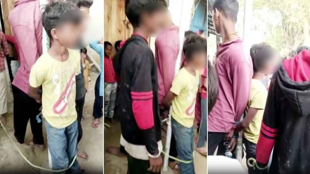 बेरहमी की हद पार : चार नाबालिगों ने दुकान से कुरकुरे और बिस्कुट चुराए तो दुकानदार ने खंभे से बांधकर पीटा