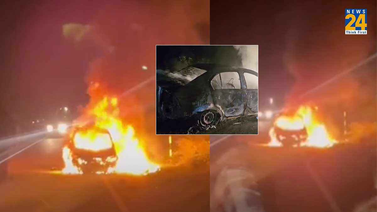 Fire Broke in Car : बीच सड़क आग का गोला बनी कार, पति-पत्नी ने कूदकर बचाई जान