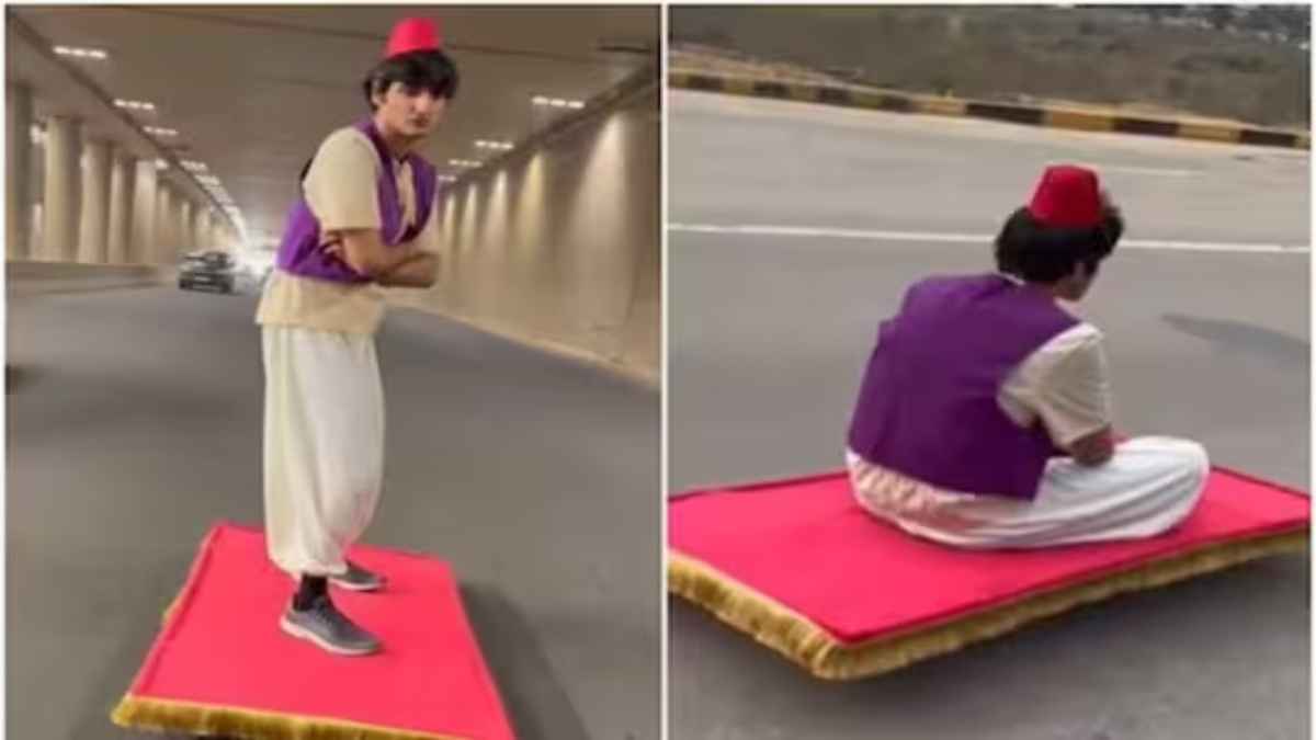 अलादीन बनकर सड़कों पर घूमता नजर आया एक शख्स, 'जादुई गद्दे' पर कर रहा सफर