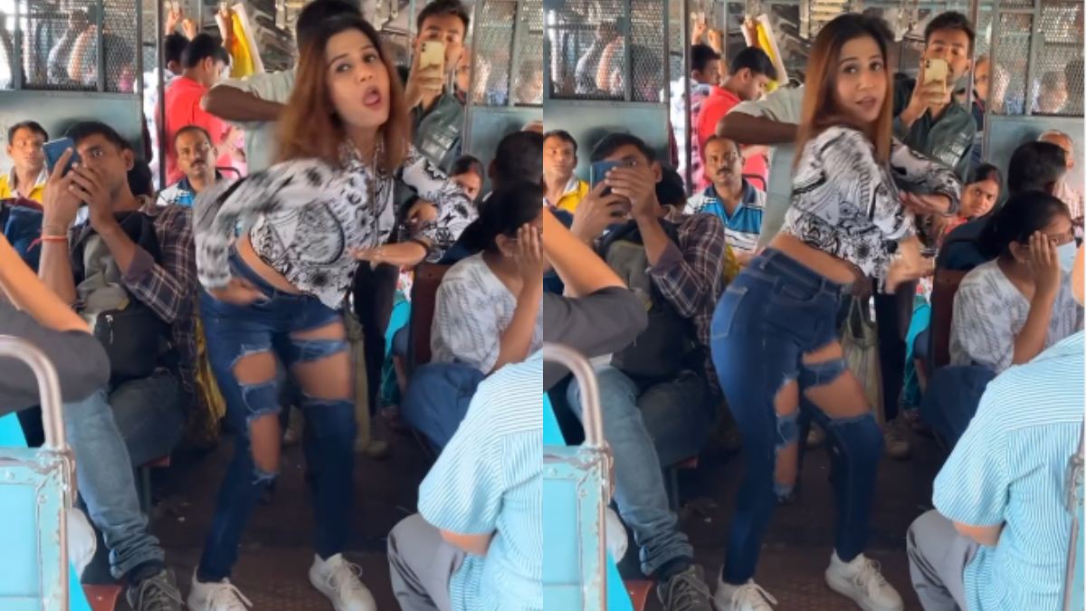 Girl wearing ribbed jeans dance on Khesari Lal Bhojpuri song in train, video viral