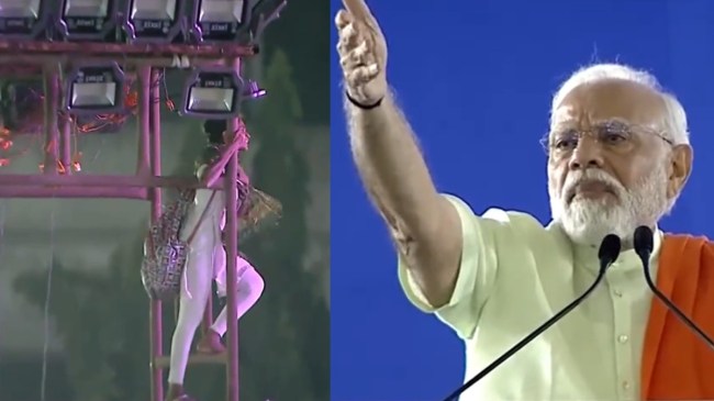 Live Video: Girl climbed light tower at PM Modi rally in Secunderabad, Telangana Live Video: Girl climbed light tower at PM Modi rally in Secunderabad, Telangana