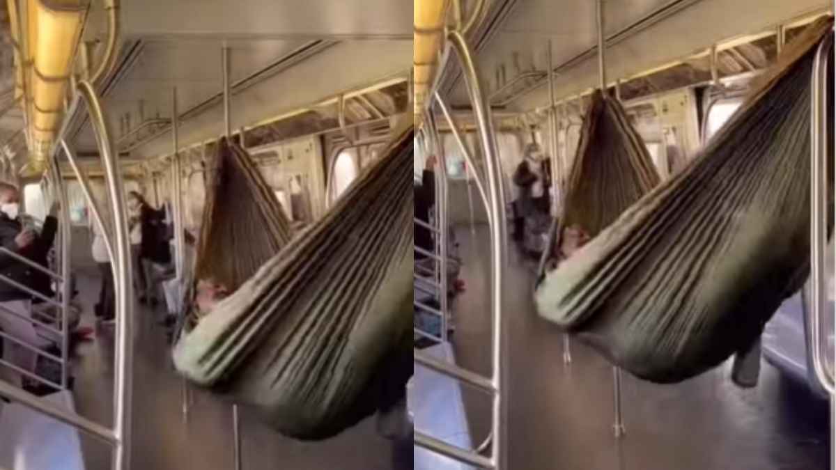 मेट्रो है या बाग, शख्स ने कोच में बना डाला हैंगिंग झूला, लोग बोले- बहुत दिन से सोया नहीं होगा बेचारा