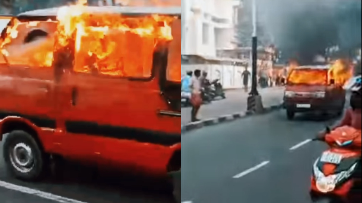 Watch Video: न ड्राइवर न इलेक्ट्रिक कार, आग का गोला बन रोड पर दौड़ती दिखी लाल रंग की वैन