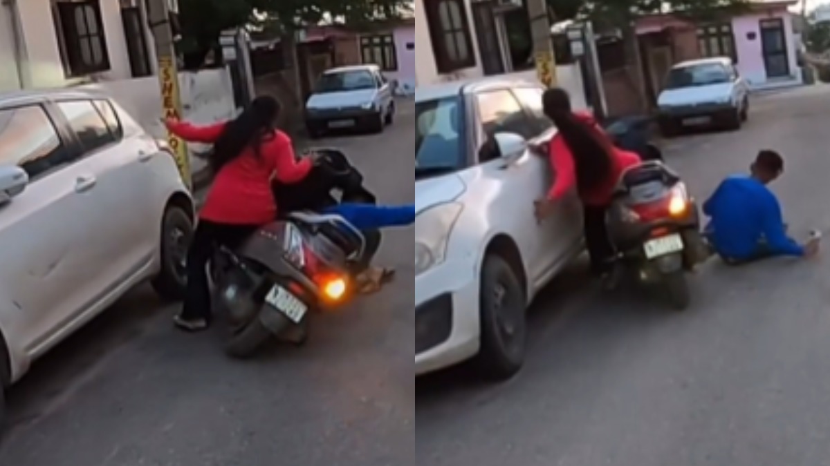 girl hits boy from behind with scooty biker records video viral