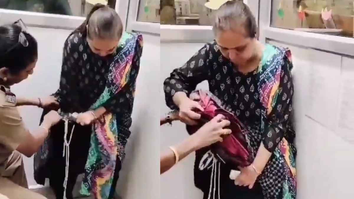 बुजुर्ग महिला सलवार में छुपाकर ले जा रही थी ड्राई फ्रूट्स के पैकेट और ग्रॉसरी आइटम, चेकिंग के दौरान पकड़ी गई, देखिए Video