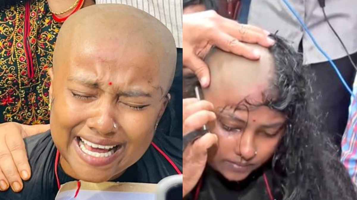महिला ने बीच सड़क मुंडवाया सिर, नौकरी की मांग को लेकर 1000 दिनों से जारी है प्रदर्शन