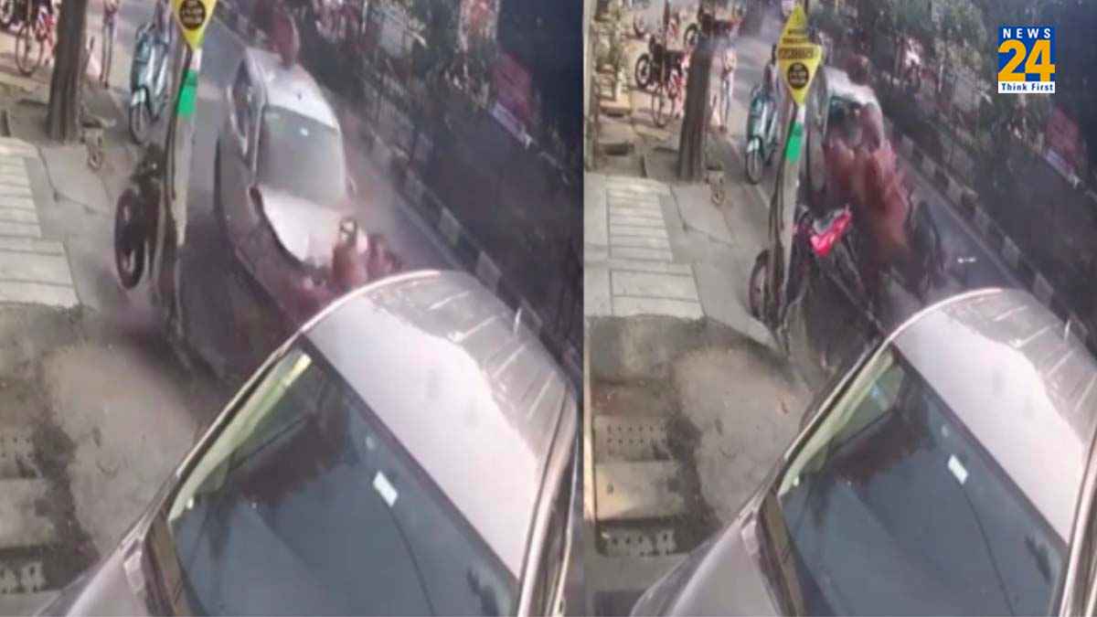 सिलेंडर से भरे रिक्शे में तेज रफ्तार कार ने मारी टक्कर, Video आया सामने
