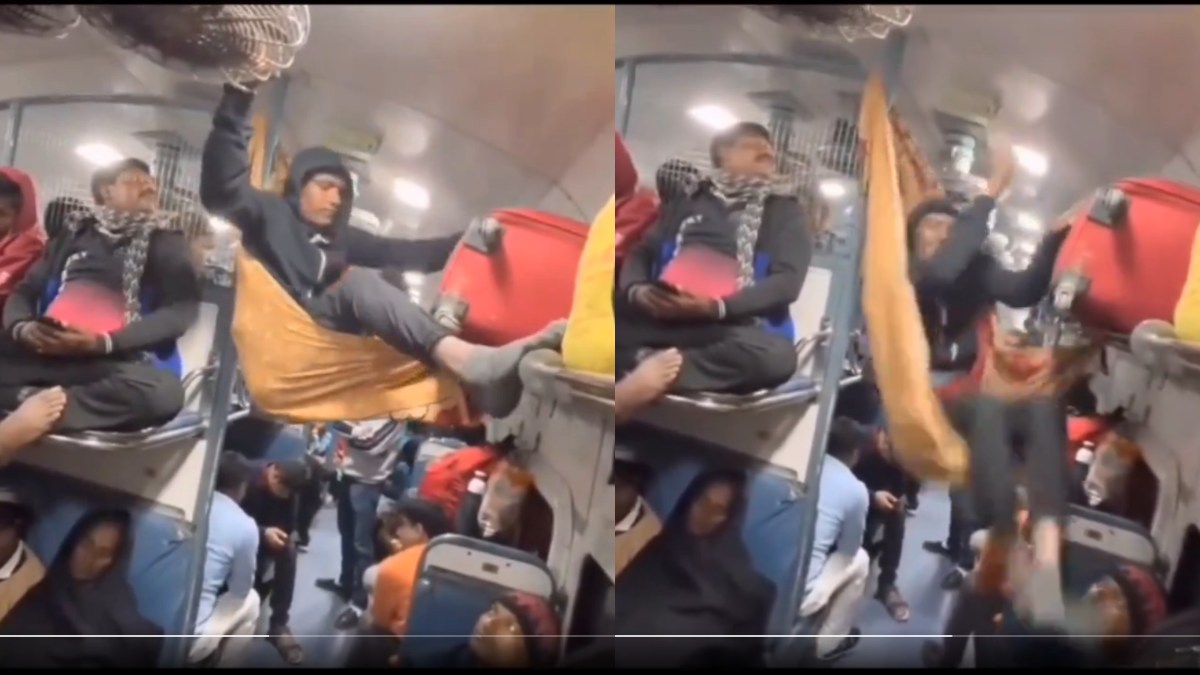 passenger create makeshift to get seat in train falls on the floor video viral