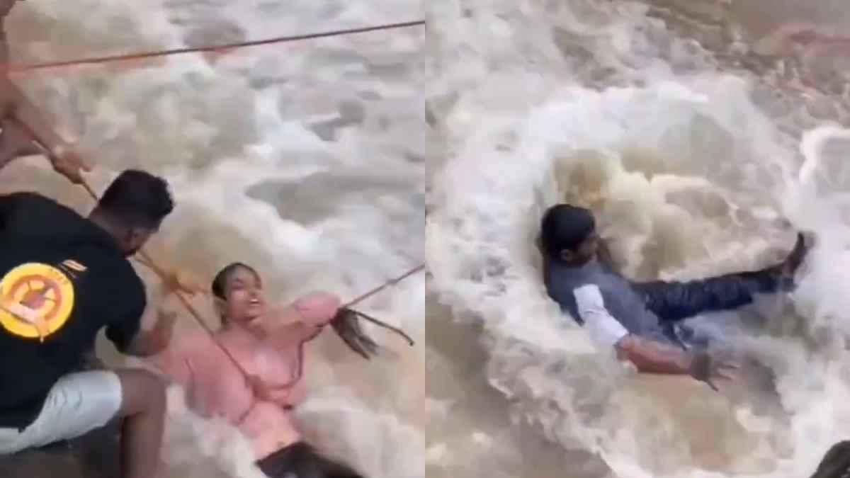 पानी में बहती युवती को बचाने के चक्कर में युवक बहा, वायरल वीडियो पर किसने क्या कहा?