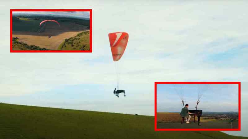 Man attaches piano to parachute