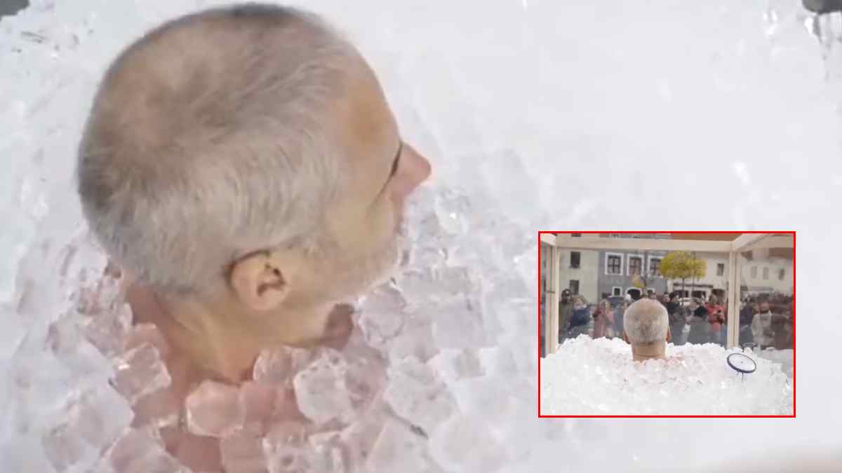 Man stands inside ice-filled box for 3 hours to break GWR Record
