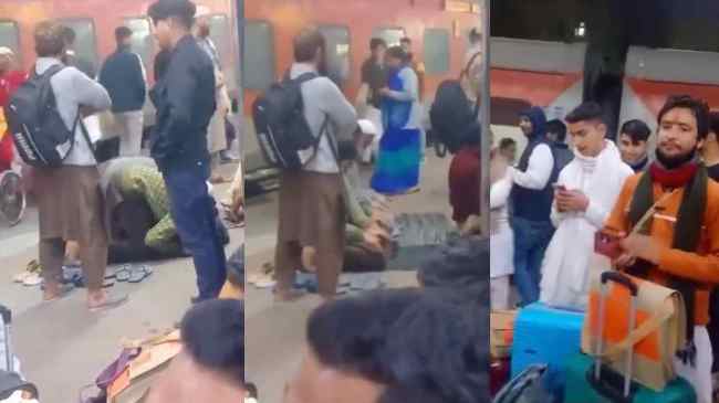 passengers offering Namaz and chanting Hanuman Chalisa at the railway station is going viral.
